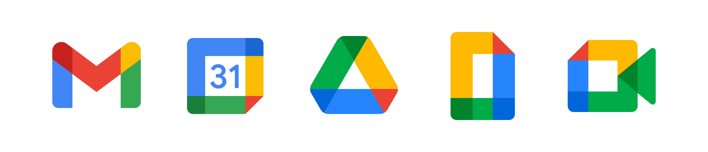 Gmail, Calendar, Drive, Docs, Meet